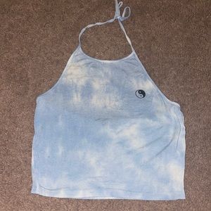 clouded blue and white girls medium halter tank top.